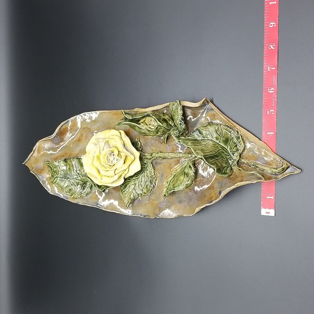 Hand Crafted Yellow Rose Pottery Wall Hanging - Picture 10 of 13